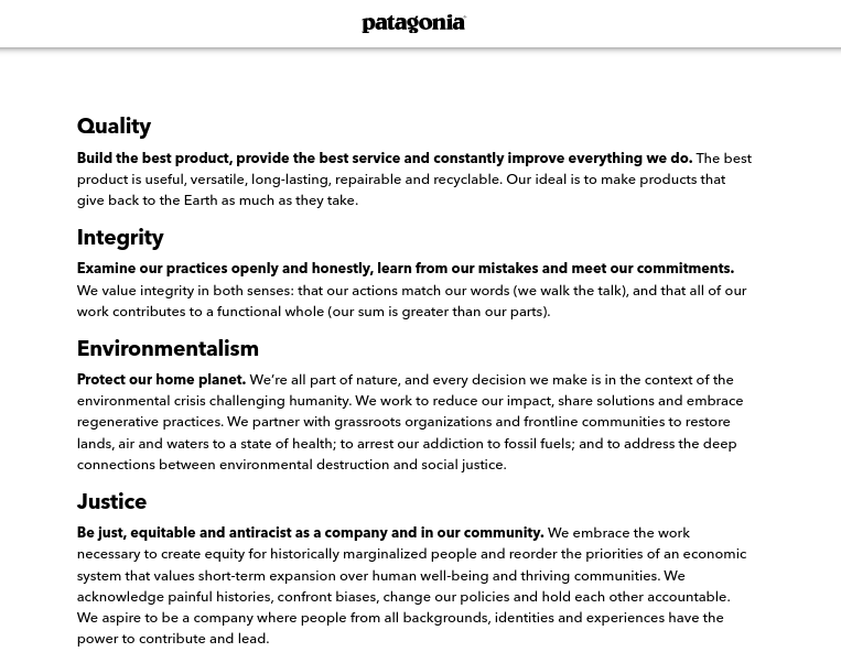 Patagonia values