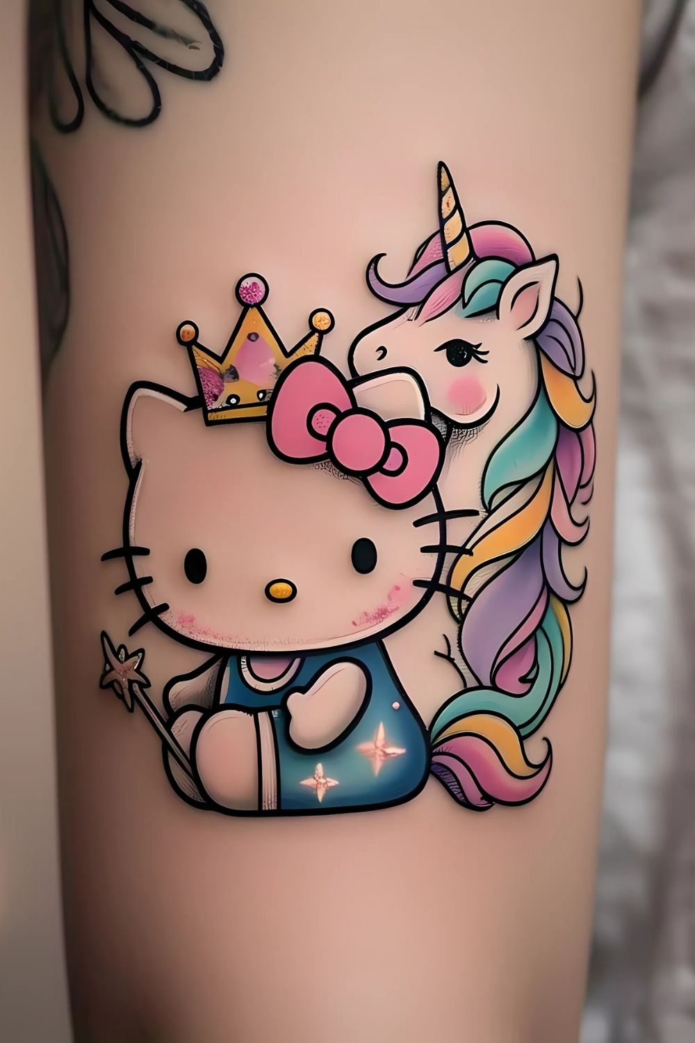 Magical Hello Kitty and Unicorn Tattoo