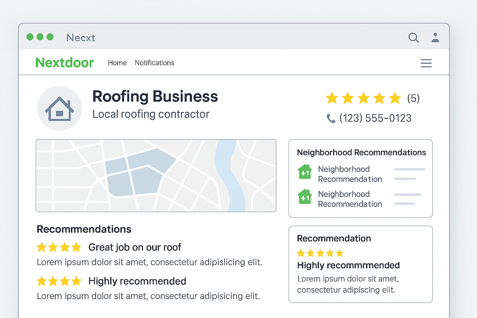 Nextdoor business page setup for roofing companies showing profile optimization for lead generation.