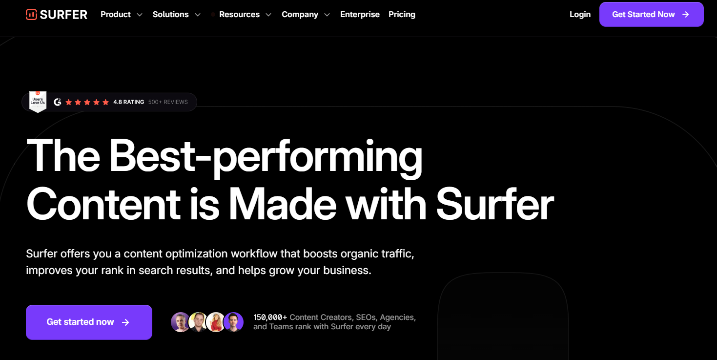 surferseo homepage screenshot