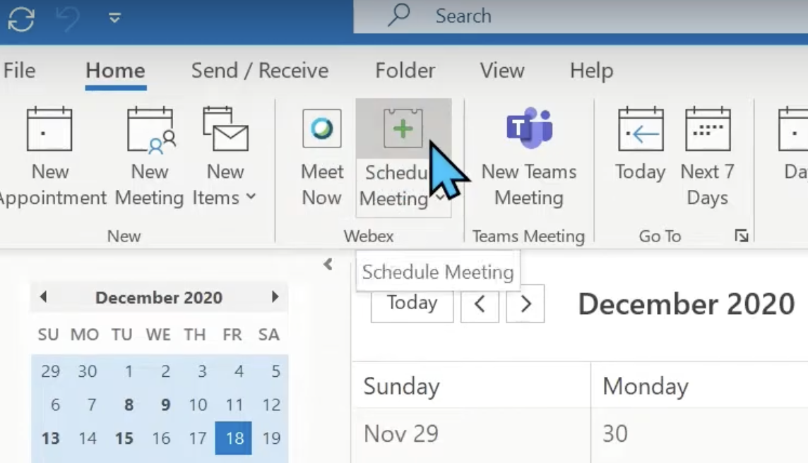 Schedule Webex Meeting in Outlook