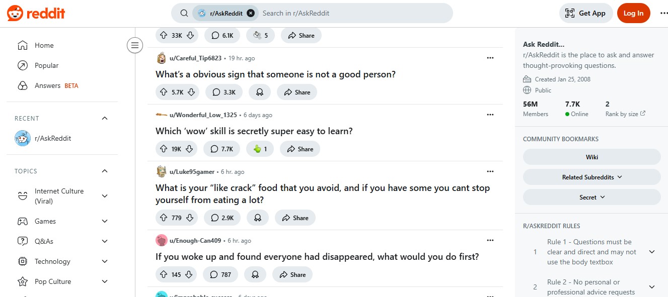 AskReddit subreddit
