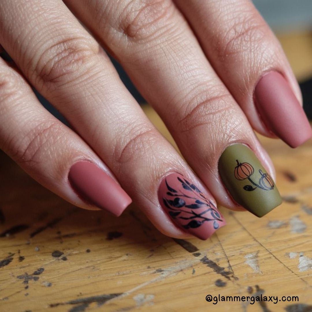 Bold Fall Nail Art Designs Having Matte Fall Finish
