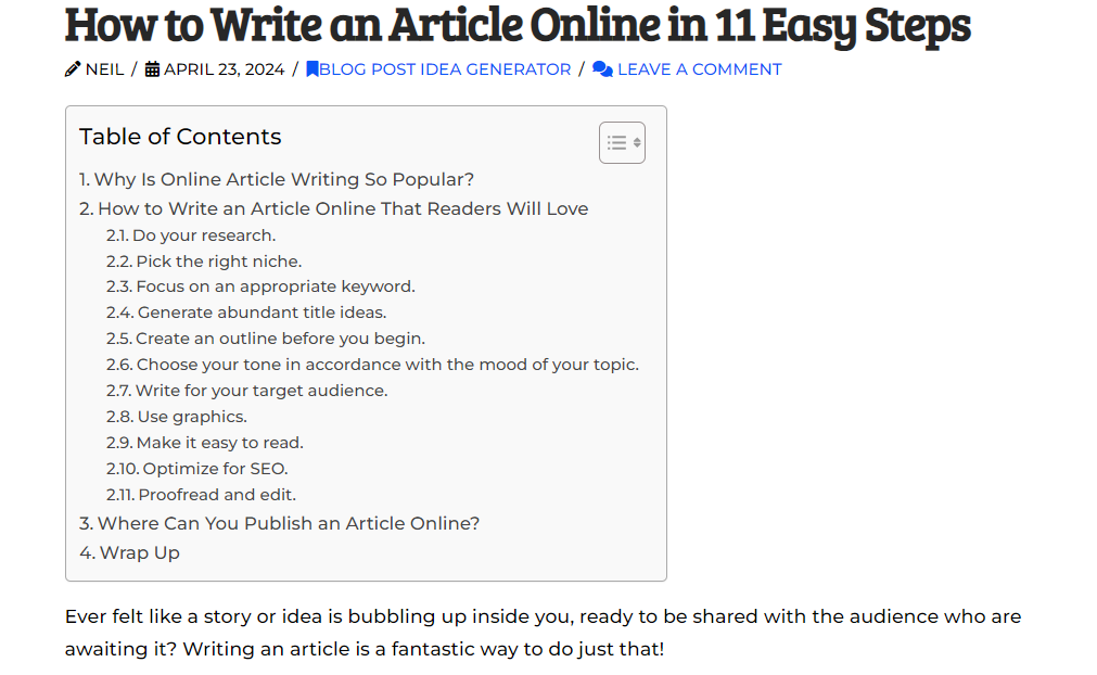 How to Write an Article Online in 11 Easy Steps by Content Gorilla - one of the best examples of a blog post