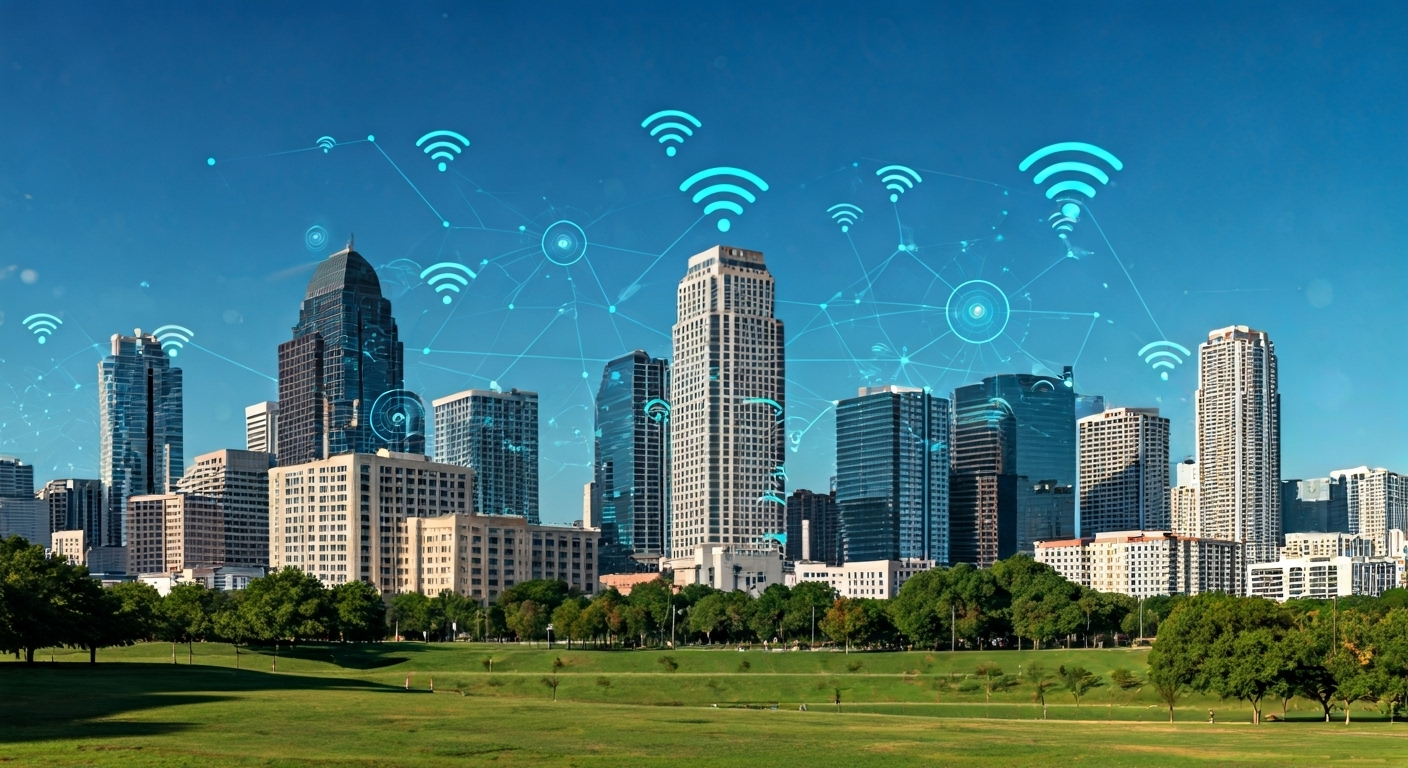 Texas city skyline with smart tech