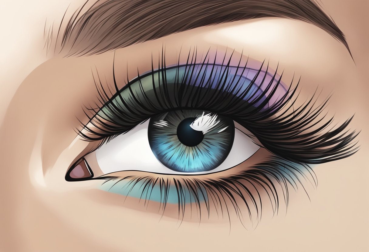 A close-up of a pair of eyes with long, voluminous lashes and perfectly blended eyeshadow, creating a flawless makeup look