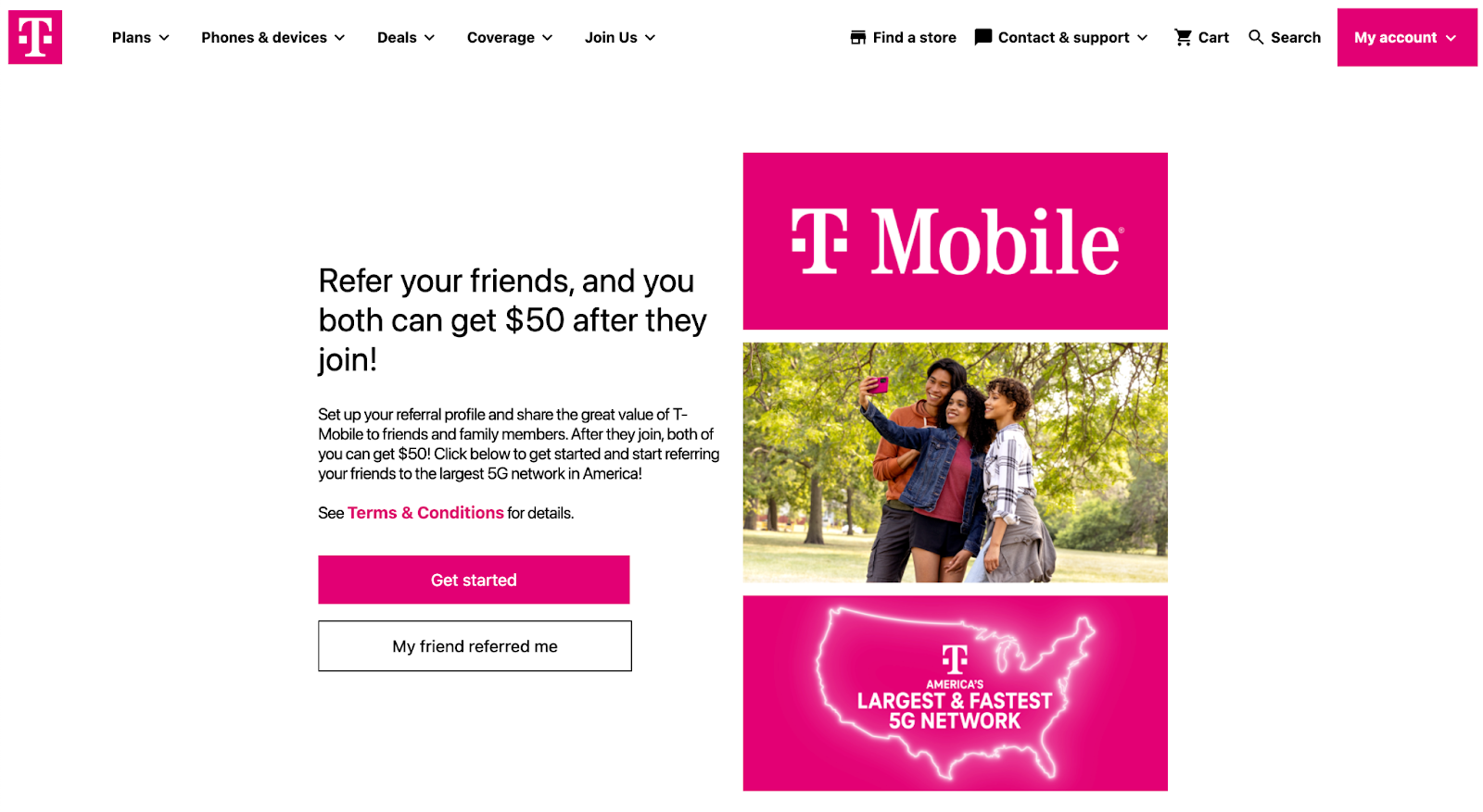 T-Mobile referral page