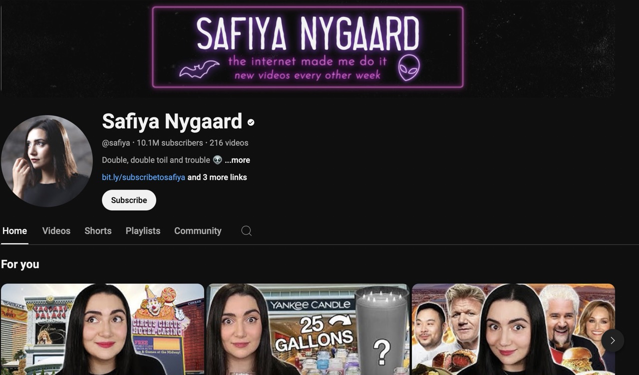 A screenshot of Safiya Nygraad homepage