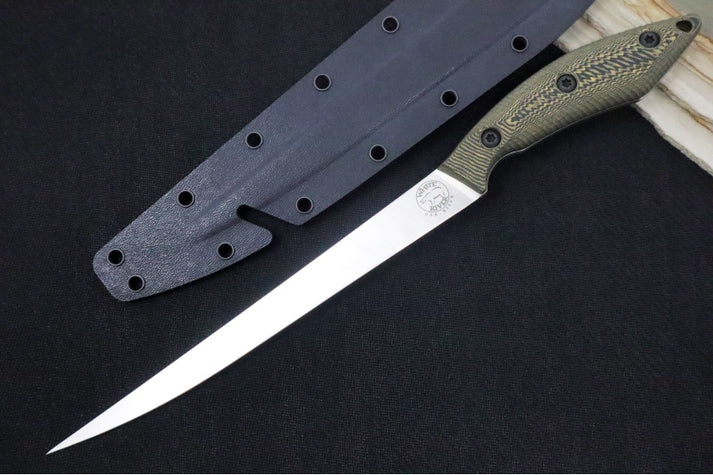 An image showing the White River 10-inch fillet knife with a long, slender blade designed for precision and control.