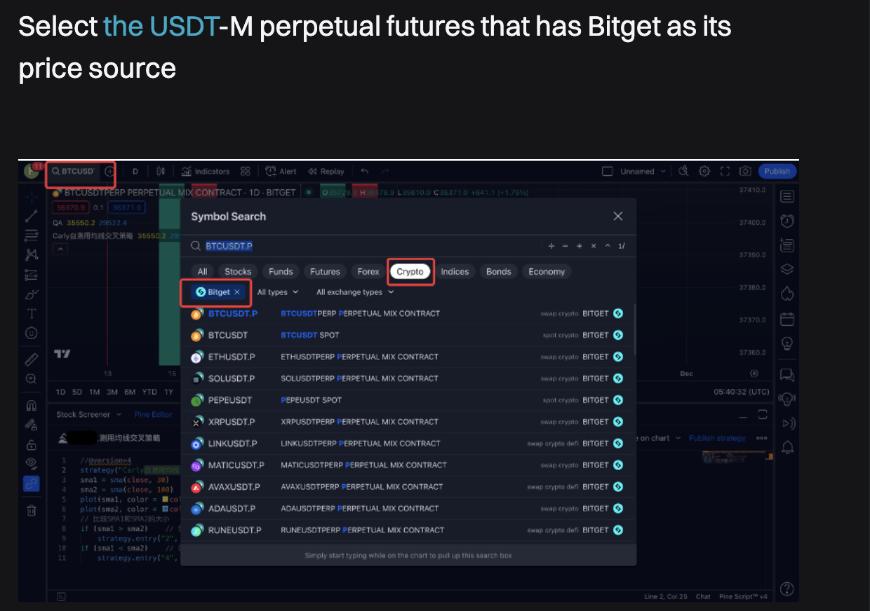 Select the price source first: Bitget
