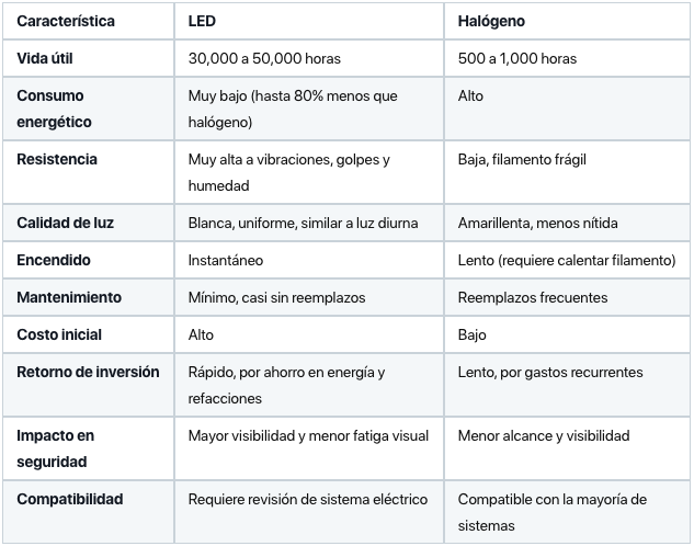 Comparación entre tipos de luz de tractocamión