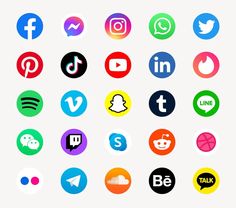 This contain various social media icons are shown in different colors and sizes, including one for the camera