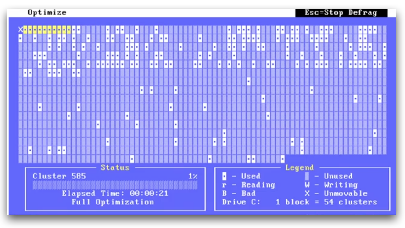 ms dos defrag data storage history