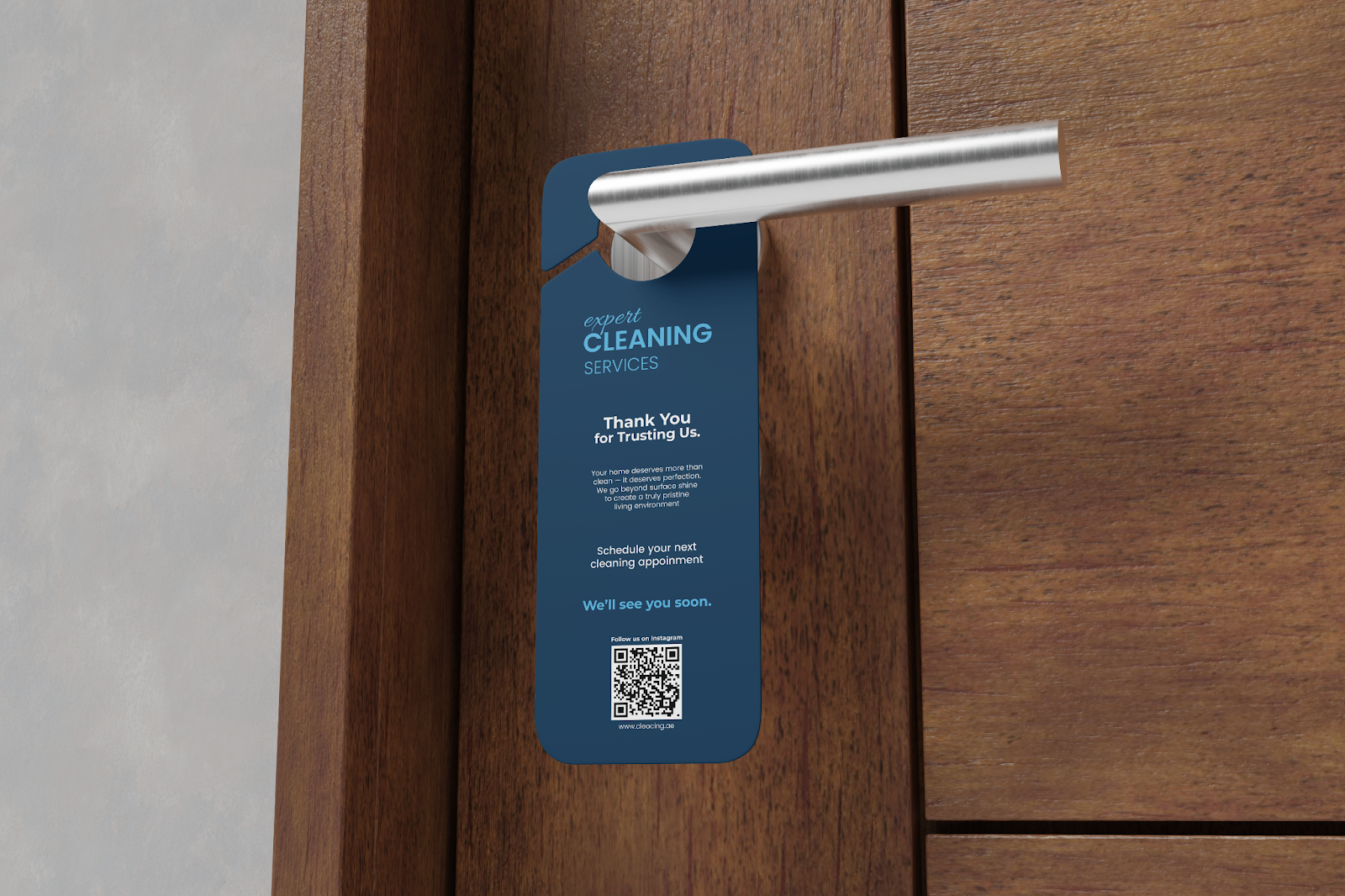 Custom door hanger for a local cleaning service in Dubai.