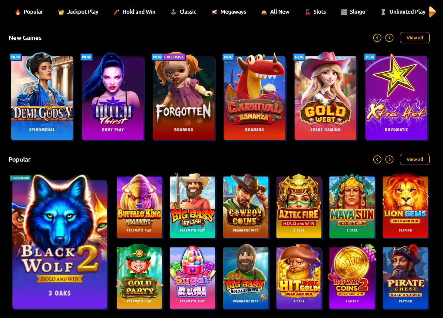 Jackpota casino games selection