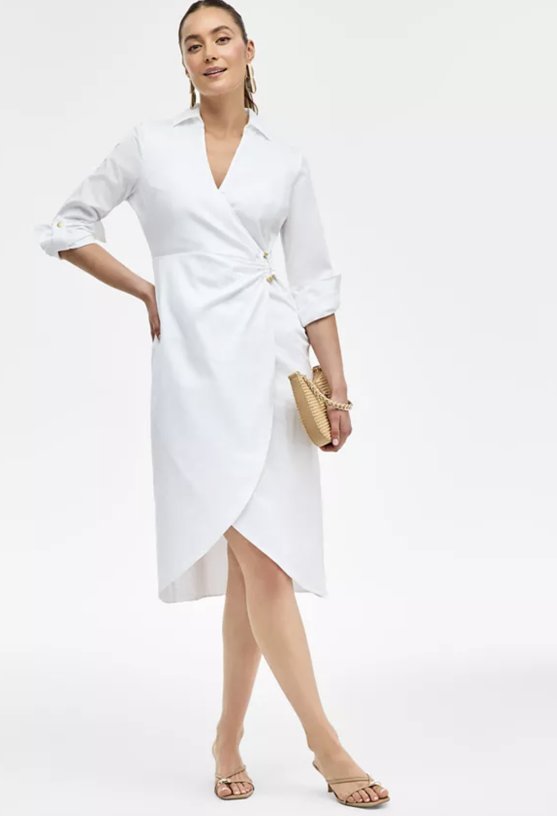 I.N.C. International Concepts Hardware-Trim Cotton Faux-Wrap Dress, Exclusively at Macy's