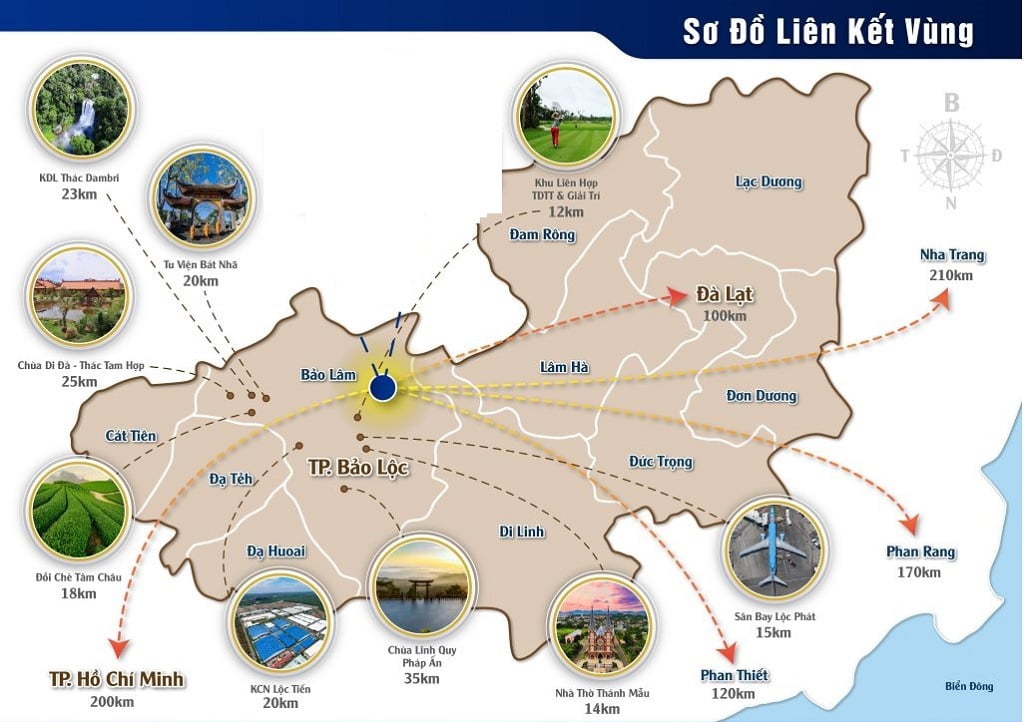 Đồi chè Tâm Châu Bảo Lộc. Sơ đồ liên kết vùng tại TP. Bảo Lộc