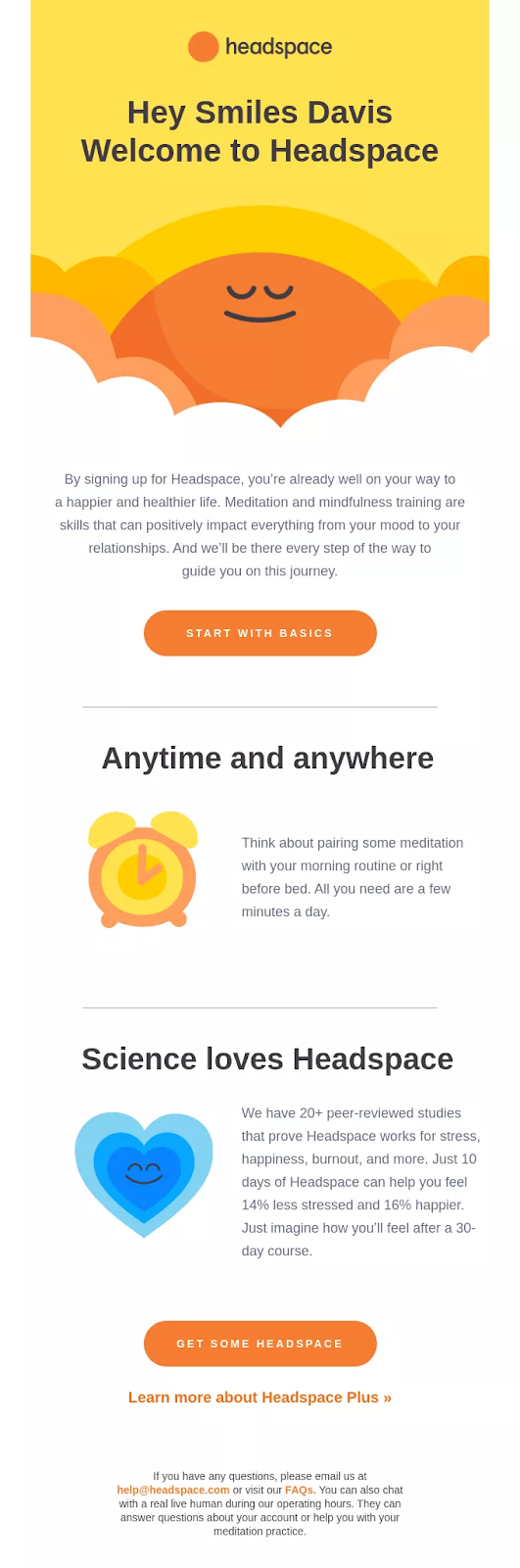 Headspace welcome email