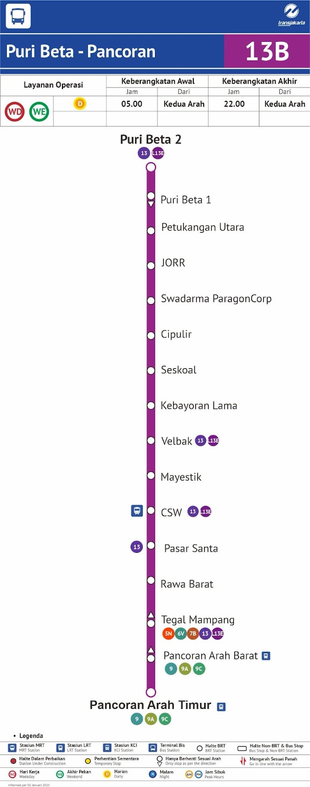 Routes for Transjakarta Corridors 13, 13B, and 13E. Source:&nbsp;transjakarta.co.id/peta-rute 