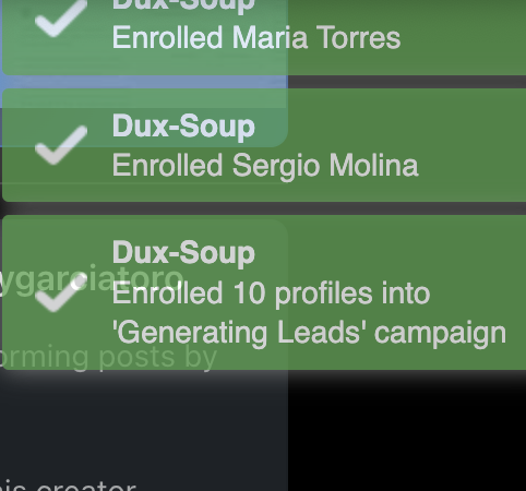 Dux-Soup automated message notifications.