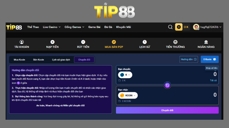 Hướng dẫn giao dịch mua bán trên sàn P2P TIP88