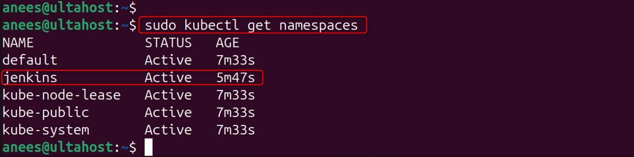 verify jenkins namespace