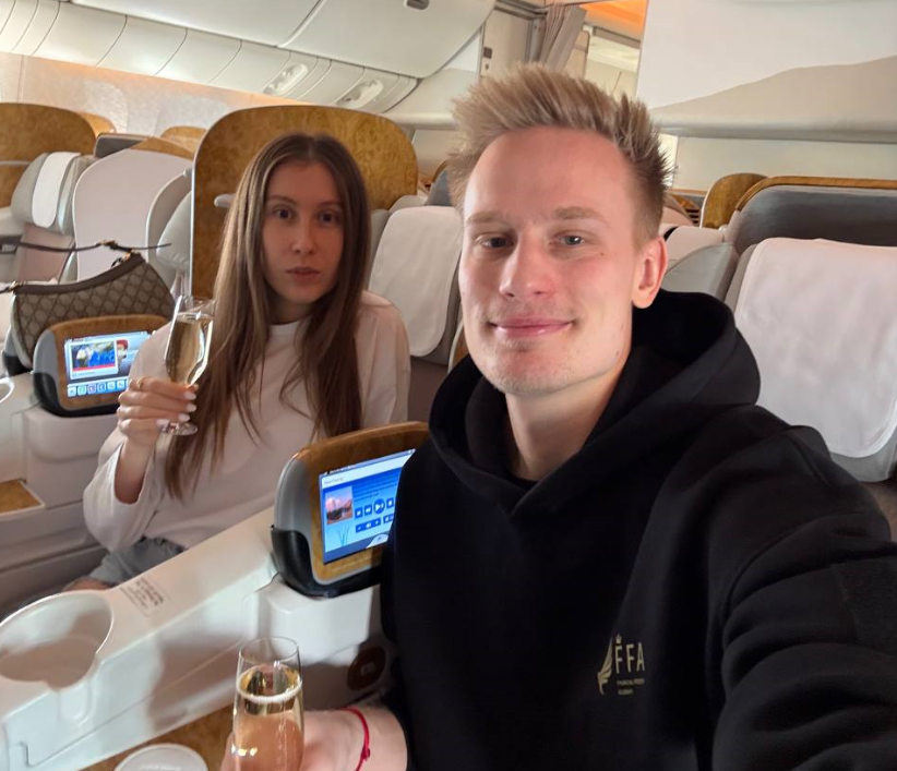 Oleksandr Orlovskyi with his girlfriend.