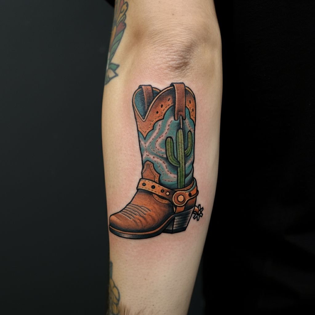 Traditional Cowboy Boot Tattoo