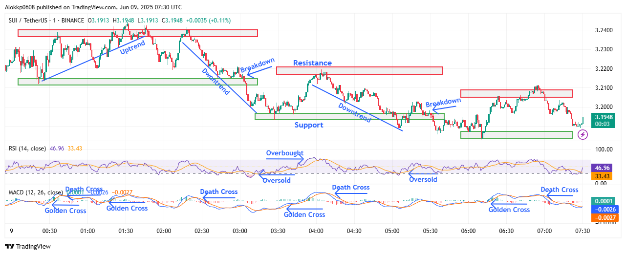 SUI/USDT M-1 Analyzed by Alokkp0608, published on June 9th, 2025.