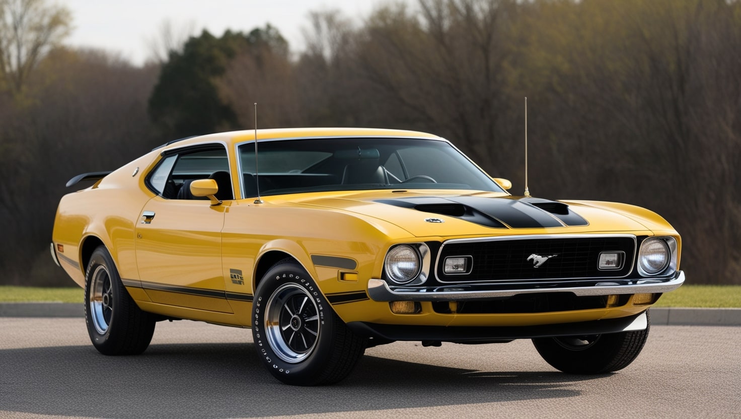 1972 Mustang Mach 1 Canary Yellow Black Louvers