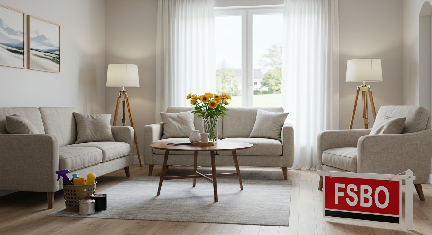 A living room with decluttered spaces and natural light, demonstrating essential home preparation techniques for selling a house by owner in Tennessee.