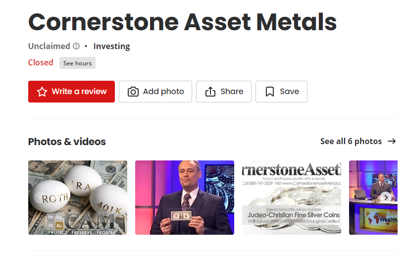 Cornerstone Asset Metals reviews on Yelp