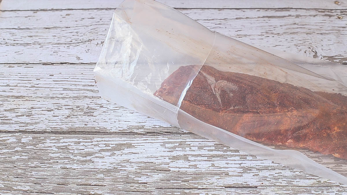 Pork ribs in a vacuum sealer bag
