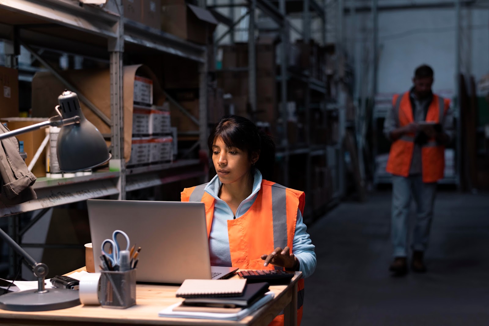 Warehouse worker using EHS software