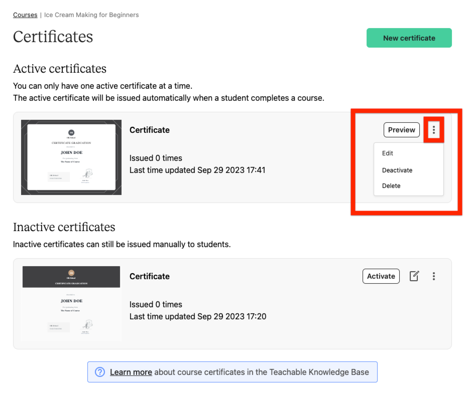 Teachable certificates