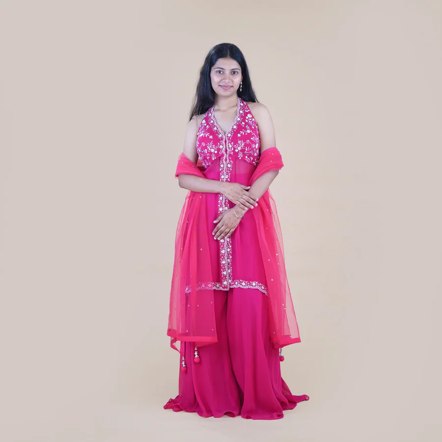 Halterneck Peplum Sharara Set