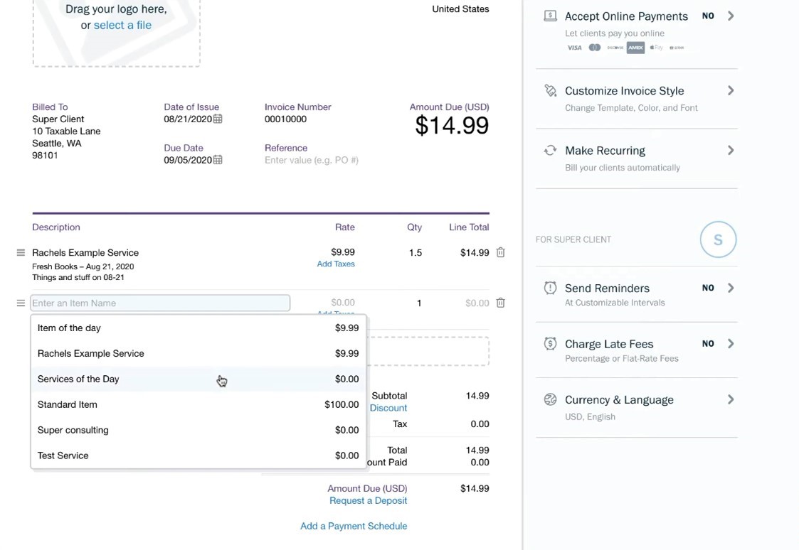 FreshBooks Custom Invoices