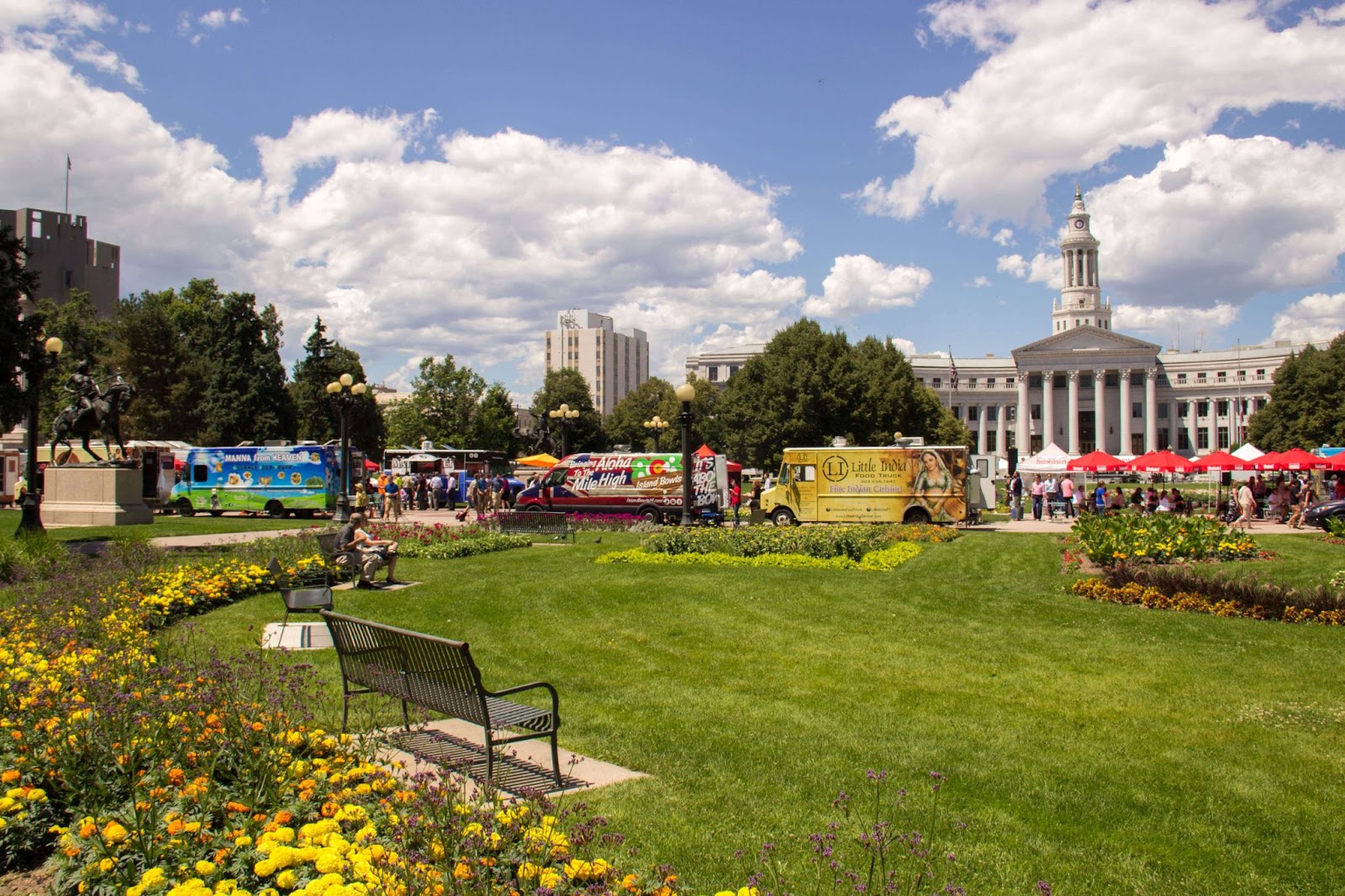 Food trucks and people for Civic Center EATS at Civic Center Park in Denver