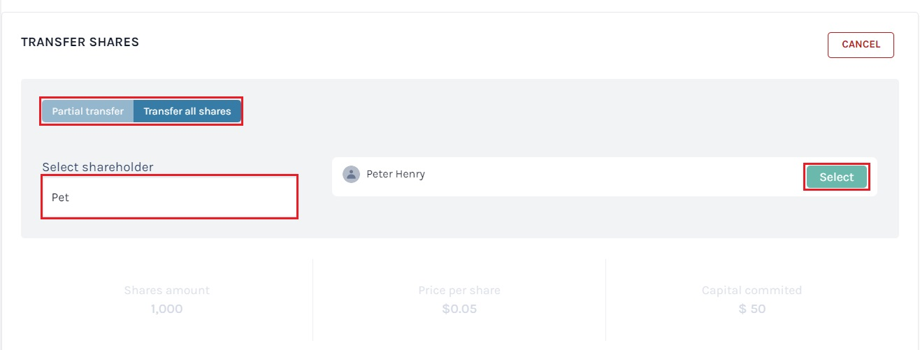 select shareholders 
