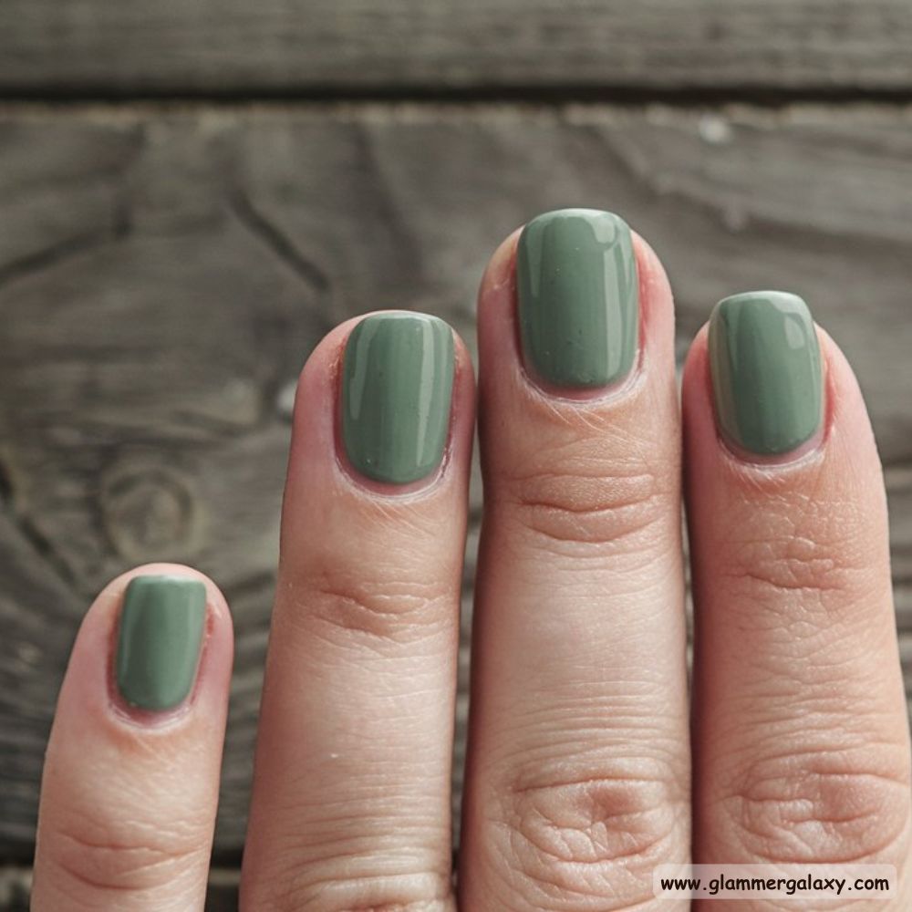 Neutral Fall Nails having Soothing Sage Green
