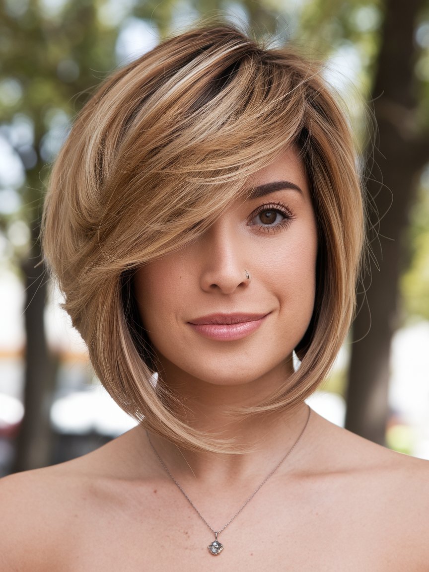 17. Bronde Lob with Swoopy Layers