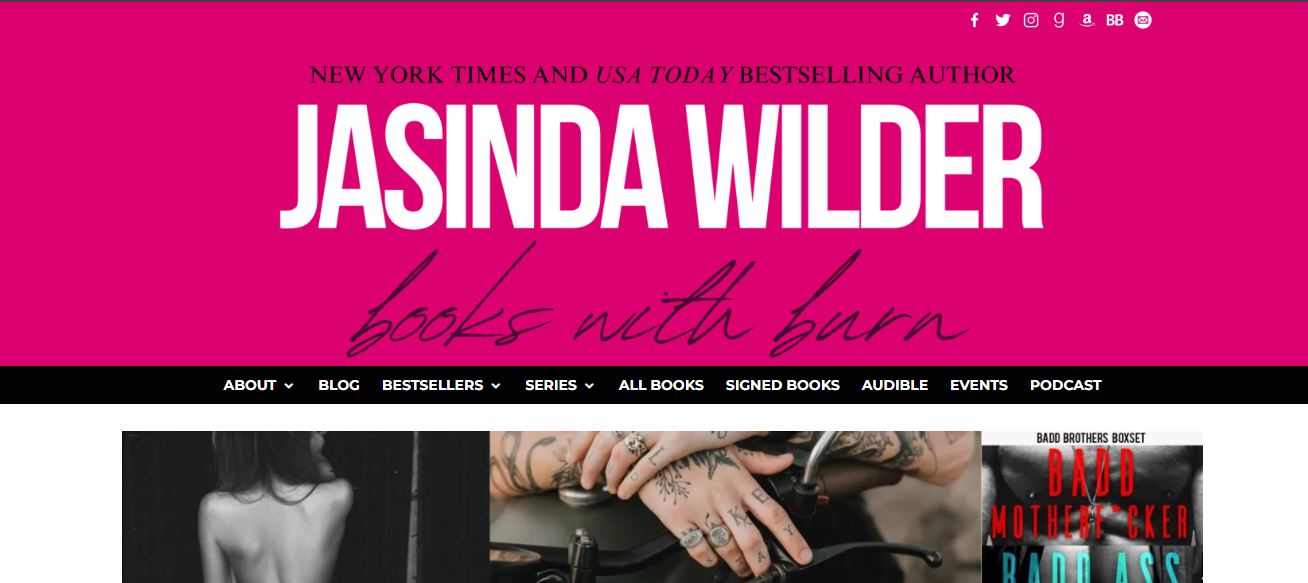 Top 10 best self-published author websites, Author website examples, best romance author websites, Jasinda Wilder website dashboard. 
