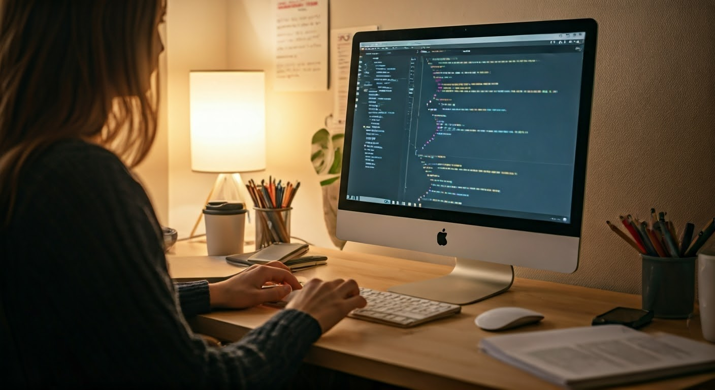 Developer coding in home office