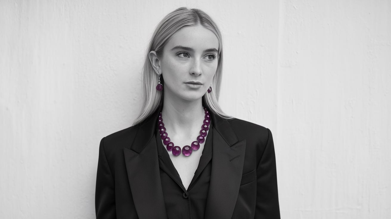 J Crew Raspberry Purple Enamel Link Strand Necklace