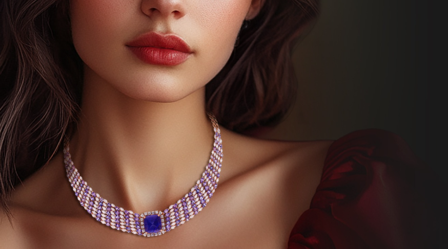 Rose gold diamond necklace with tanzanite | CKC Jewellers