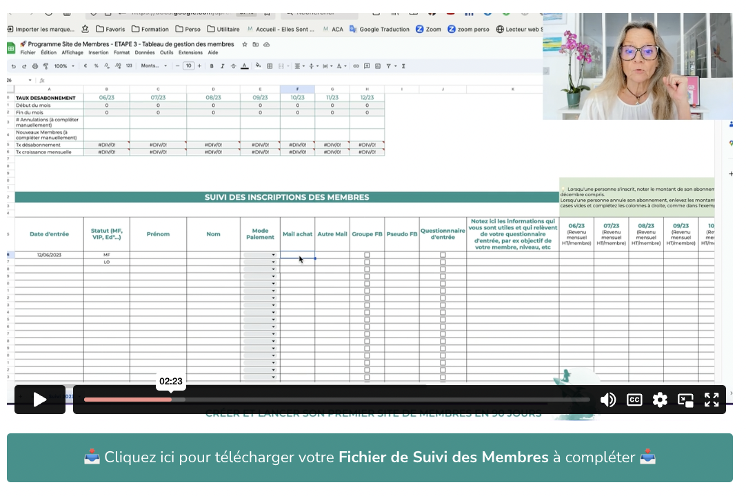 Fichier Google Sheet pour gérer membres d'un site de membres