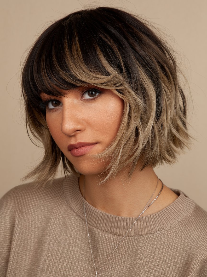 67. Two-Tone Bob with Choppy Surface Layers