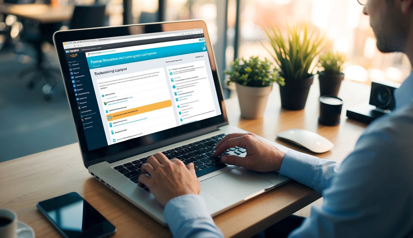 A person using a computer to access the Troubleshooting and Support Amazon transparency guide