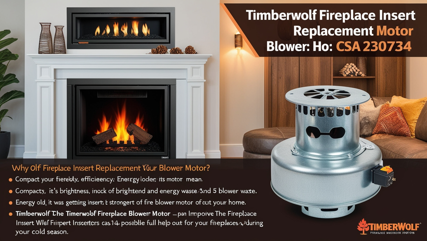 Timberwolf fireplace insert replacement blower motor csa230734