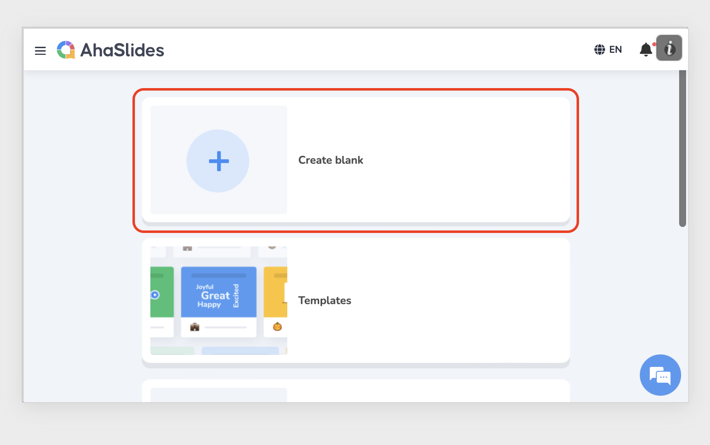 Crea unha nova diapositiva de presentación AhaSlides - Como engadir un temporizador en PowerPoint